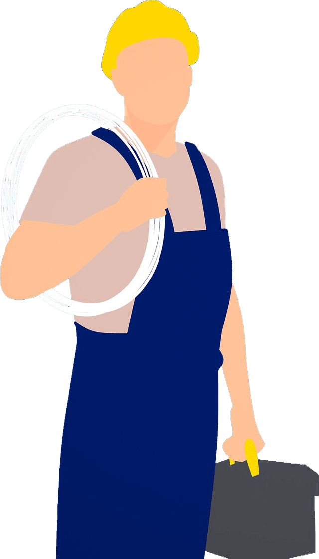 Illustration: Elektriker mit Kabelrolle und Werkzeugkoffer